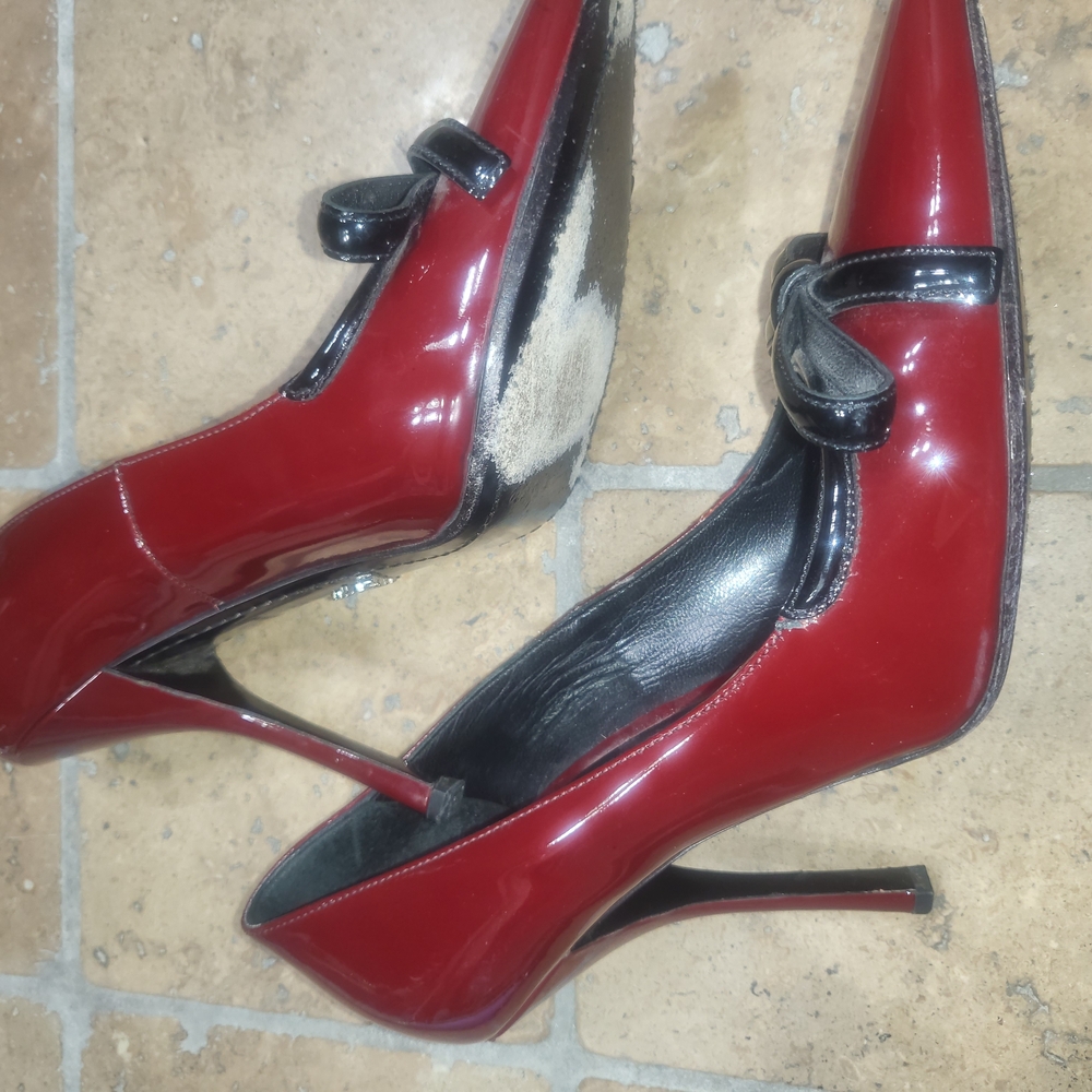 Prada Red and Black Patent Leather Heels